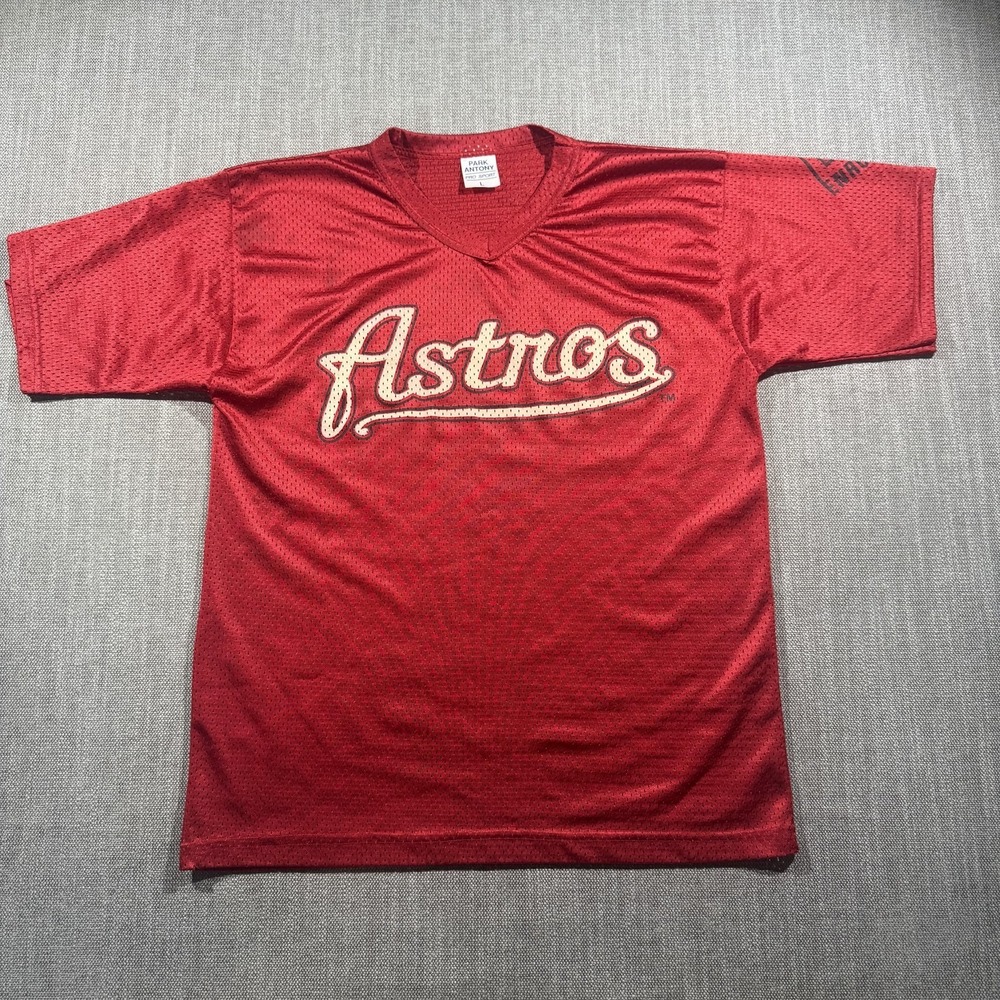 Vintage Houston Astros Jersey Mens Large Red MLB‎ Stadium Giveaway Enron